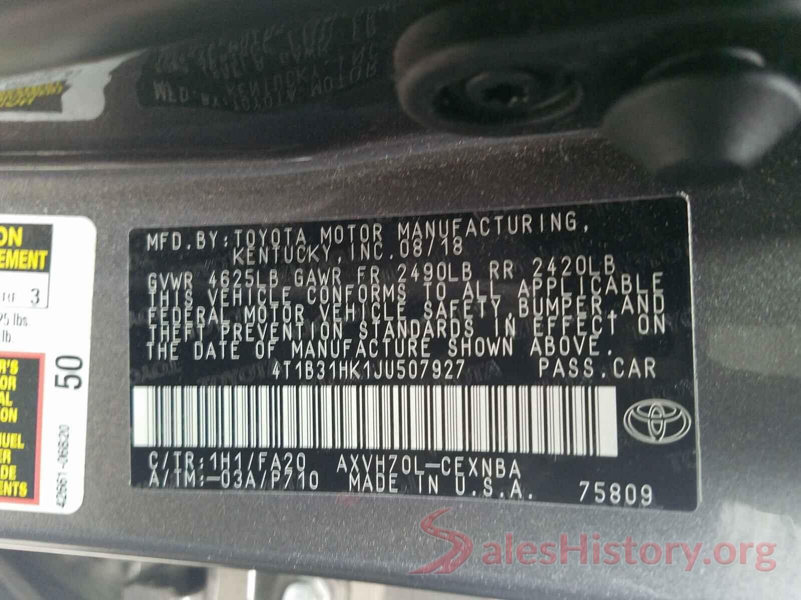 4T1B31HK1JU507927 2018 TOYOTA CAMRY