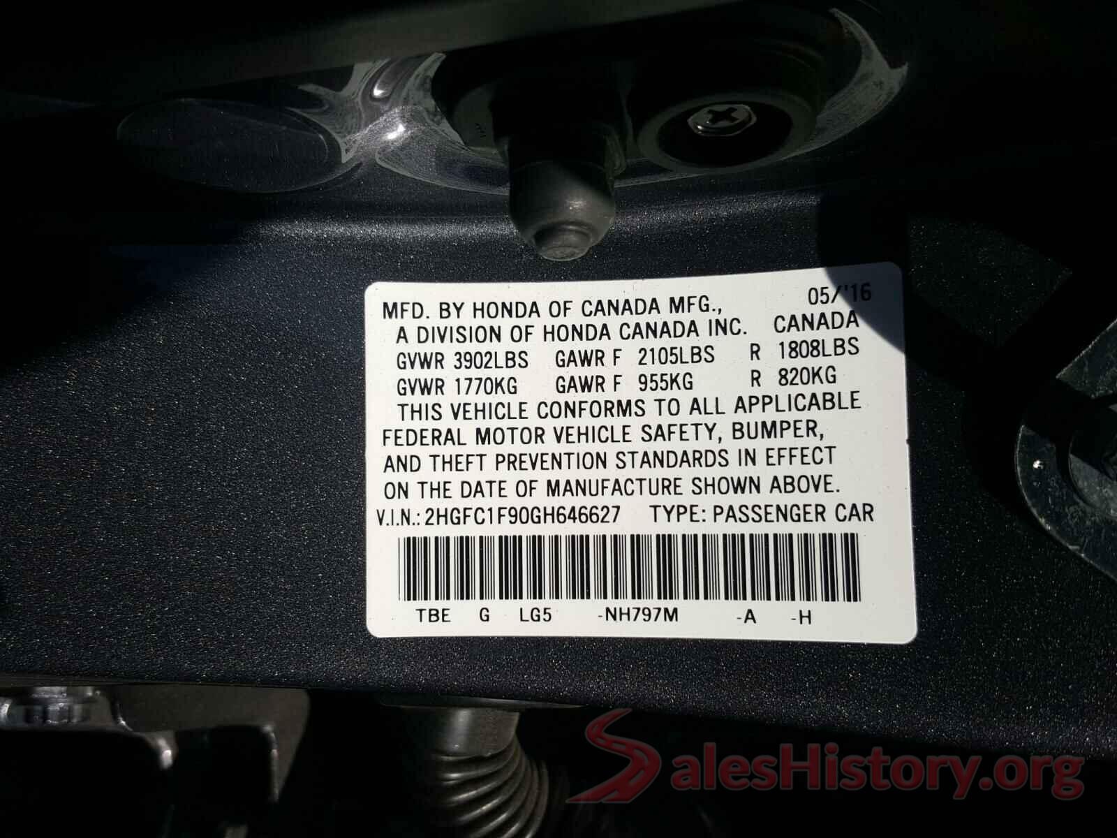 2HGFC1F90GH646627 2016 HONDA CIVIC