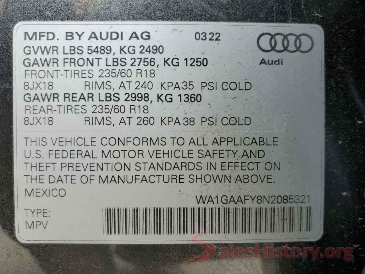 WA1GAAFY8N2085321 2022 AUDI Q5