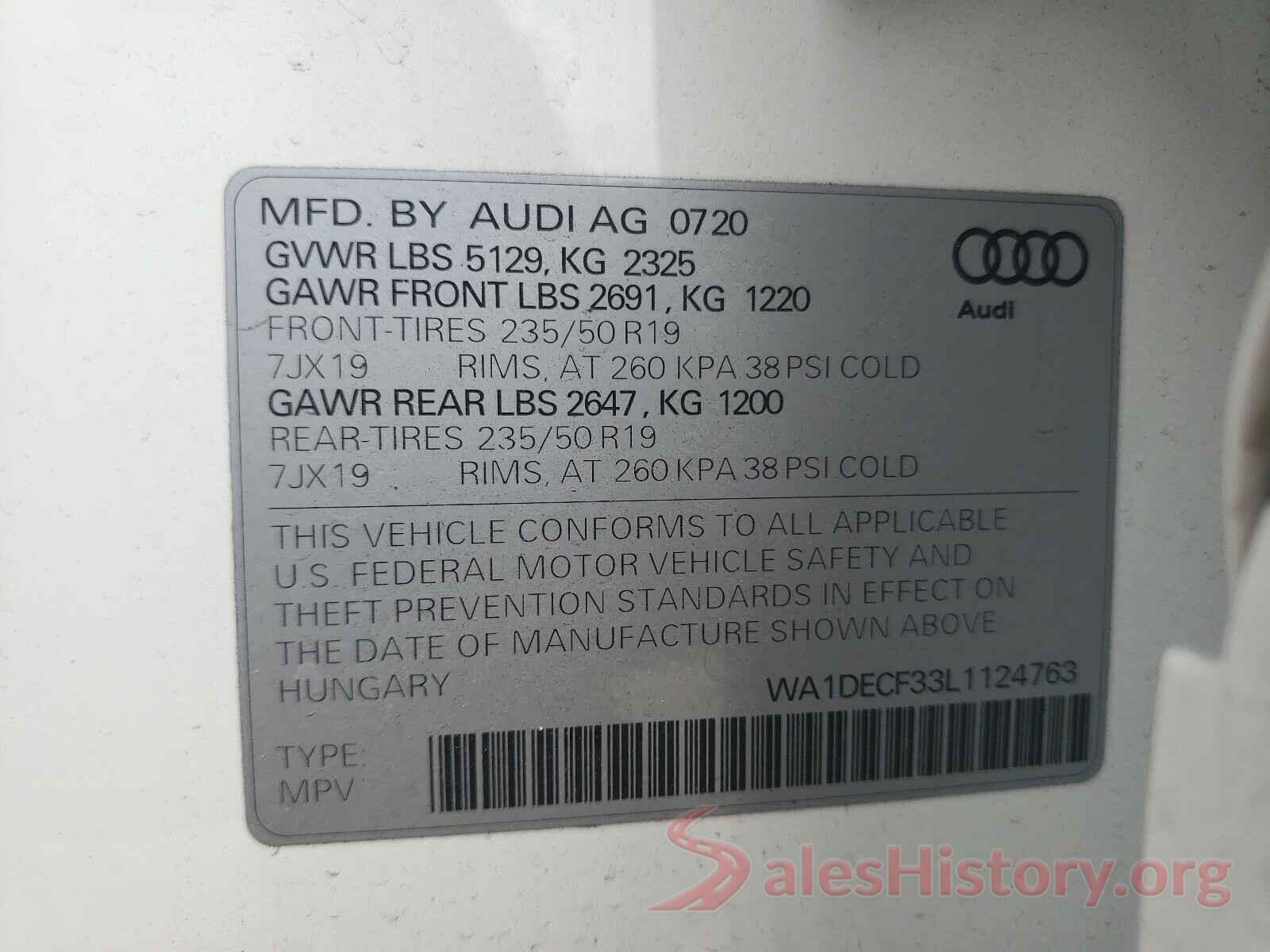 WA1DECF33L1124763 2020 AUDI Q3