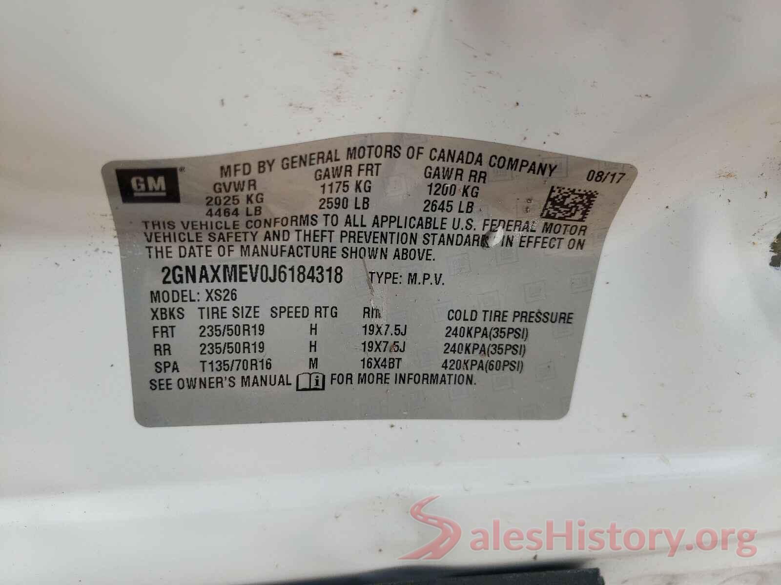 2GNAXMEV0J6184318 2018 CHEVROLET EQUINOX