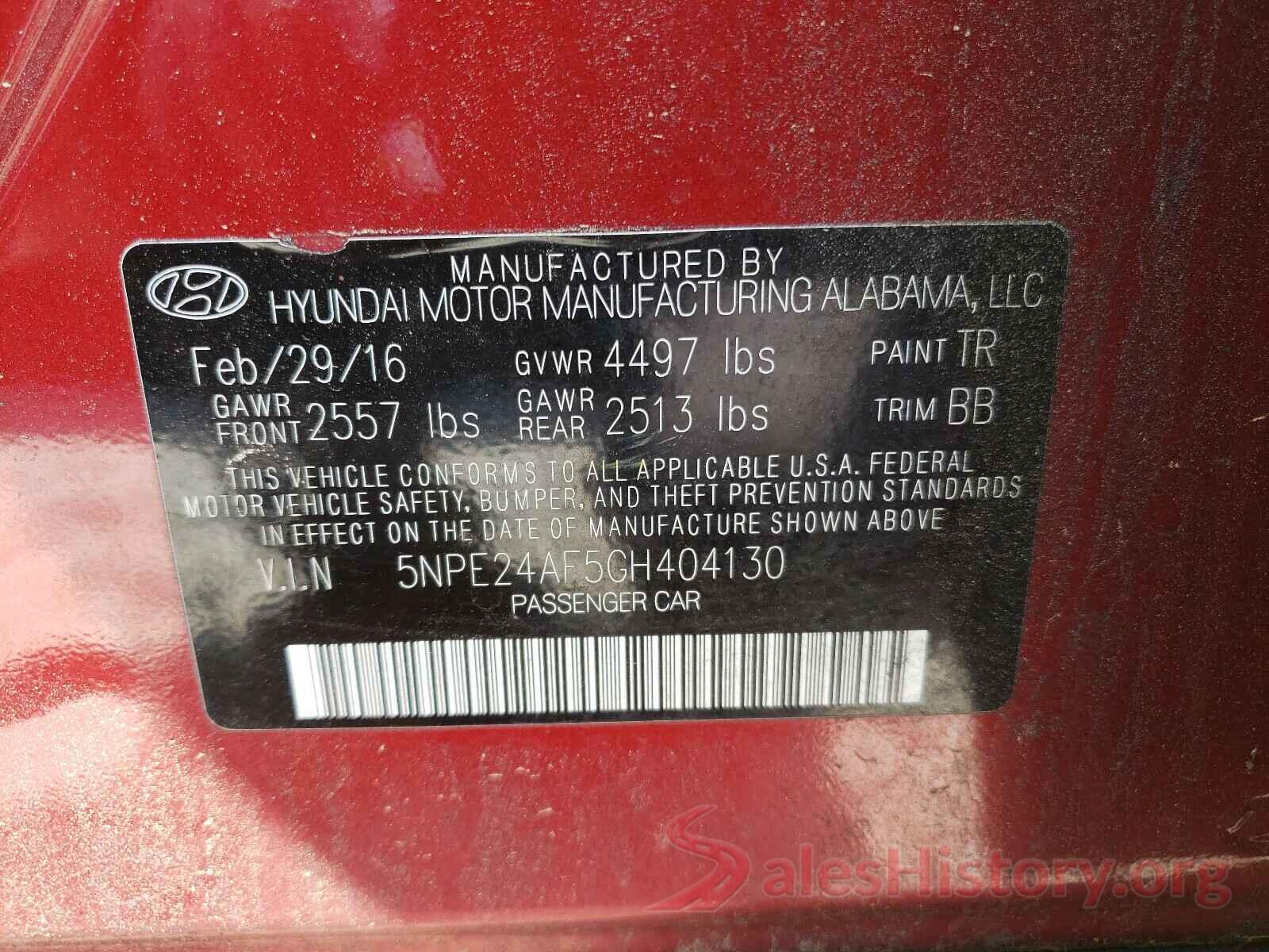 5NPE24AF5GH404130 2016 HYUNDAI SONATA