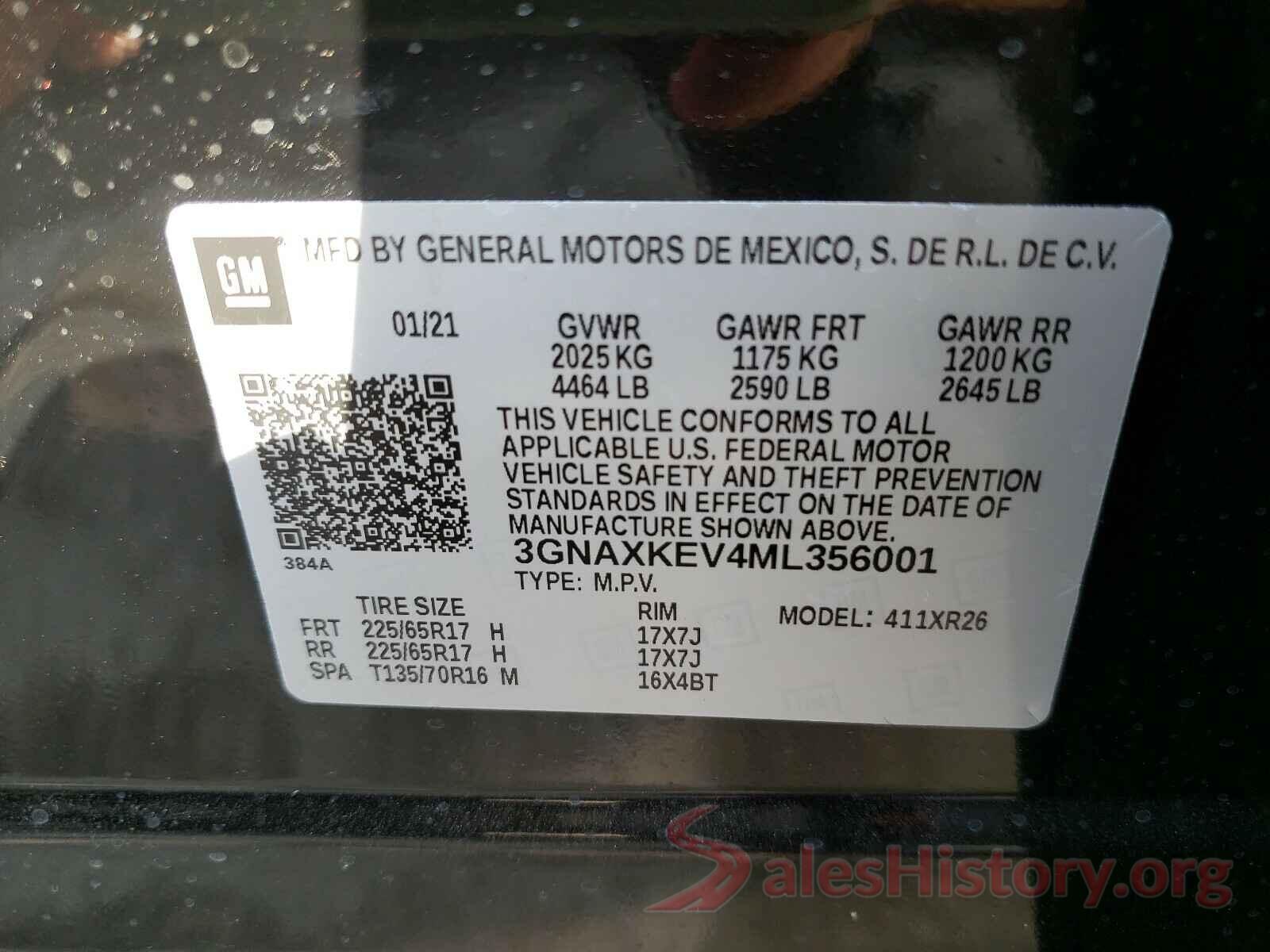 3GNAXKEV4ML356001 2021 CHEVROLET EQUINOX