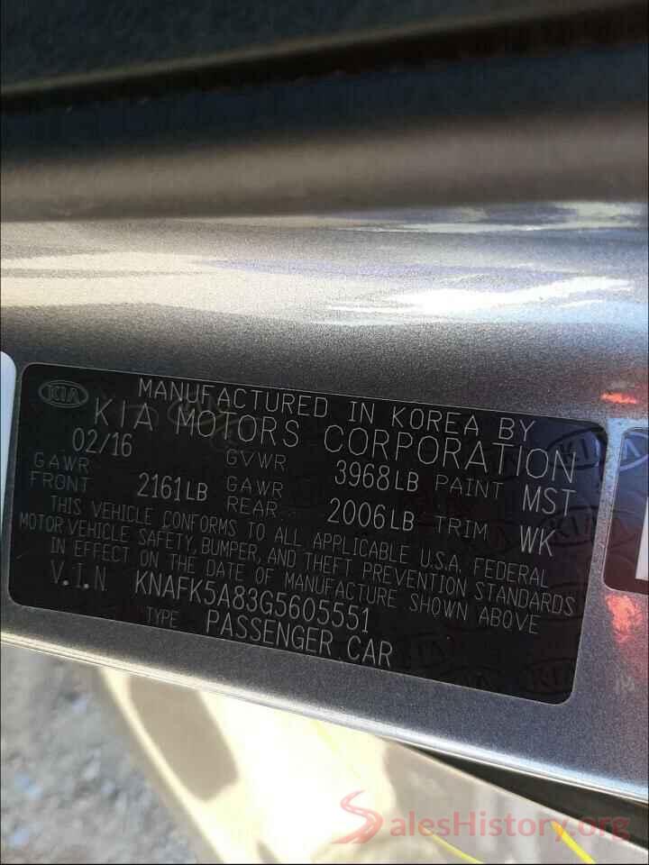 KNAFK5A83G5605551 2016 KIA FORTE