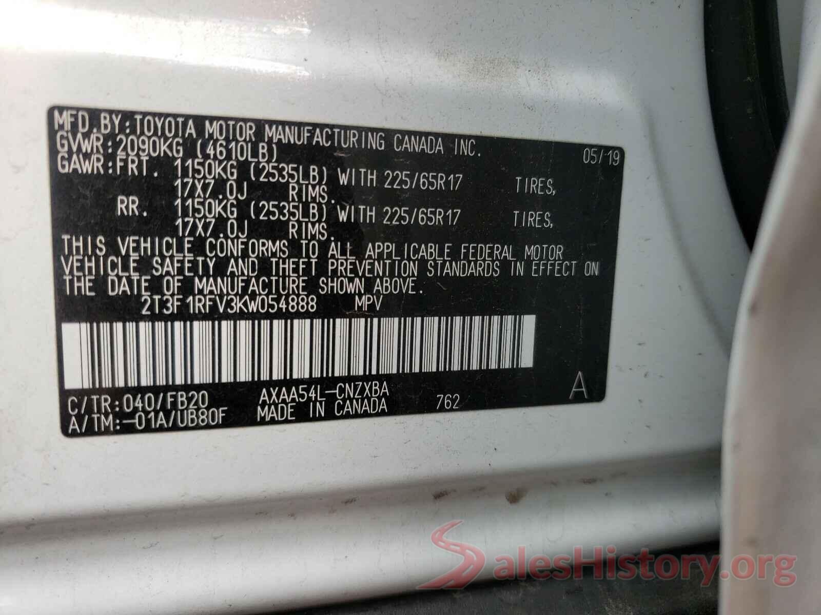 2T3F1RFV3KW054888 2019 TOYOTA RAV4