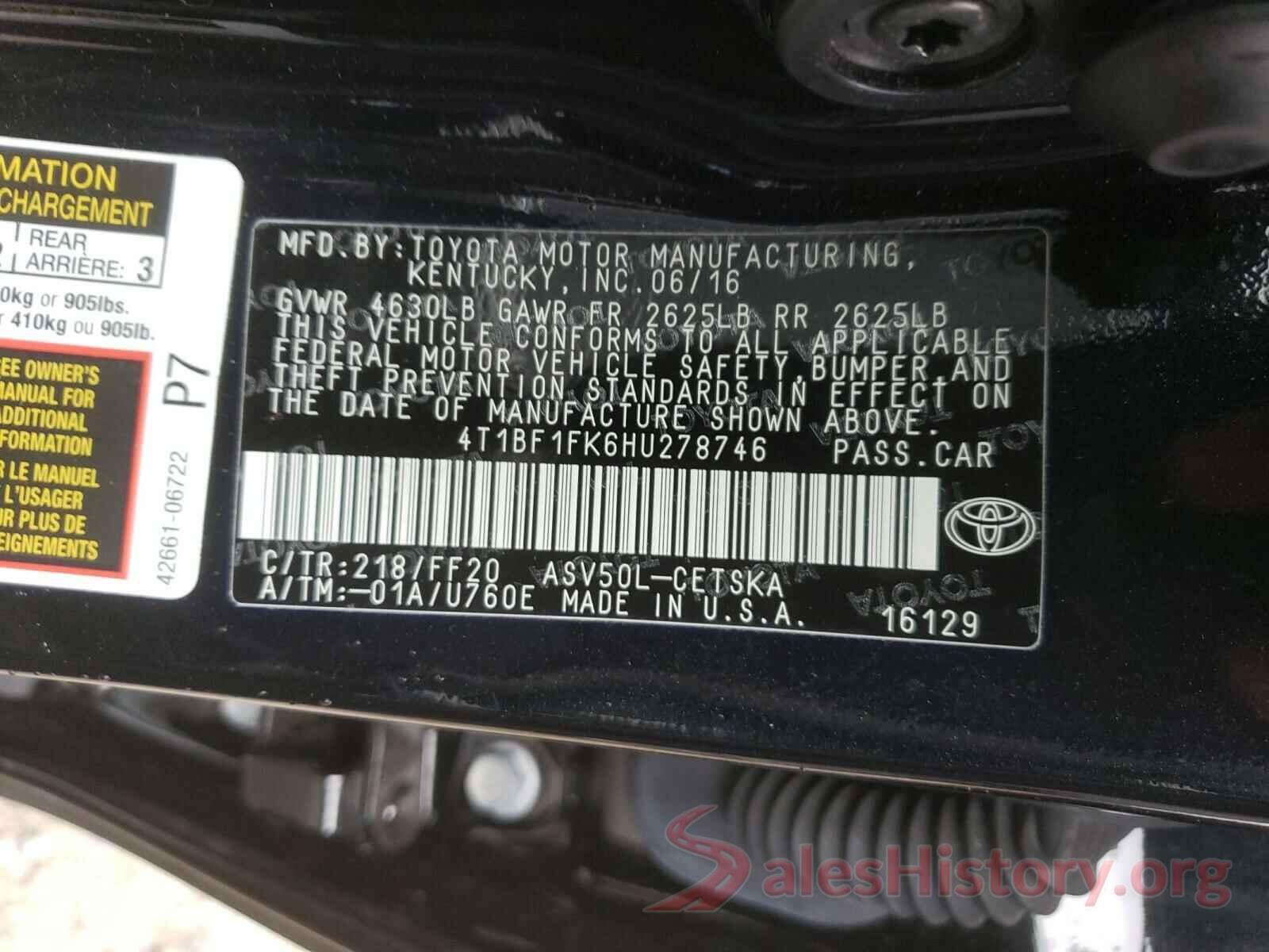 4T1BF1FK6HU278746 2017 TOYOTA CAMRY