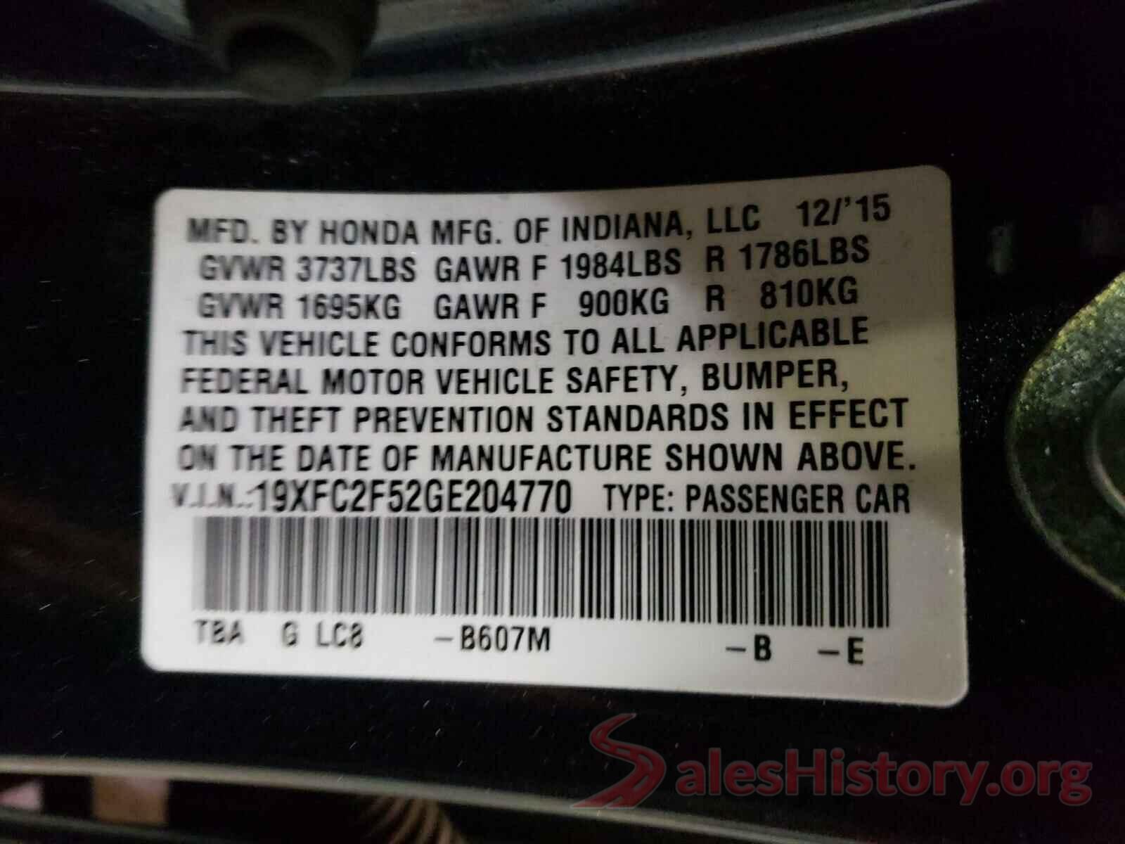 19XFC2F52GE204770 2016 HONDA CIVIC