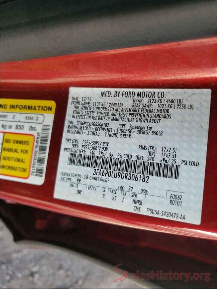 3FA6P0LU9GR306182 2016 FORD FUSION