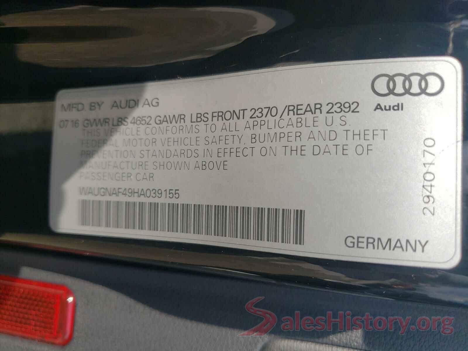 WAUGNAF49HA039155 2017 AUDI A4