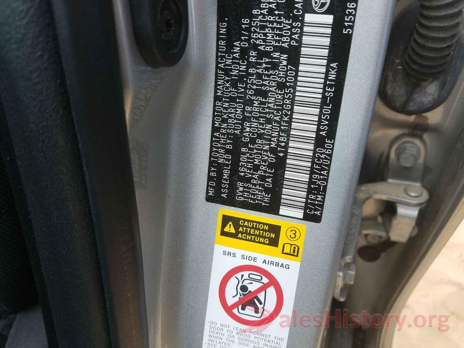 4T4BF1FK2GR551007 2016 TOYOTA CAMRY