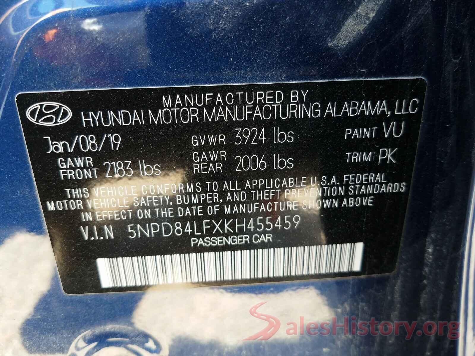 5NPD84LFXKH455459 2019 HYUNDAI ELANTRA