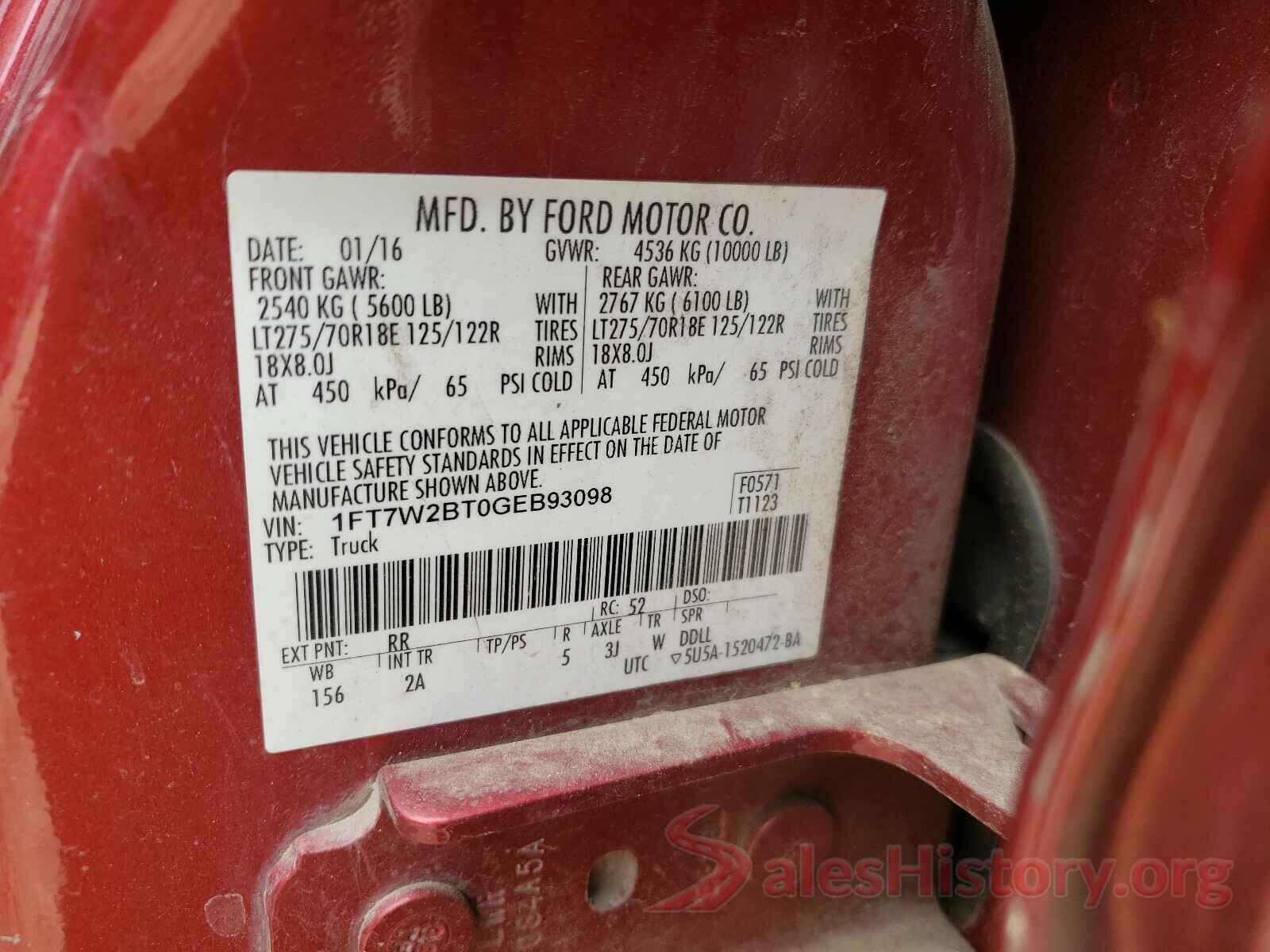 1FT7W2BT0GEB93098 2016 FORD F250