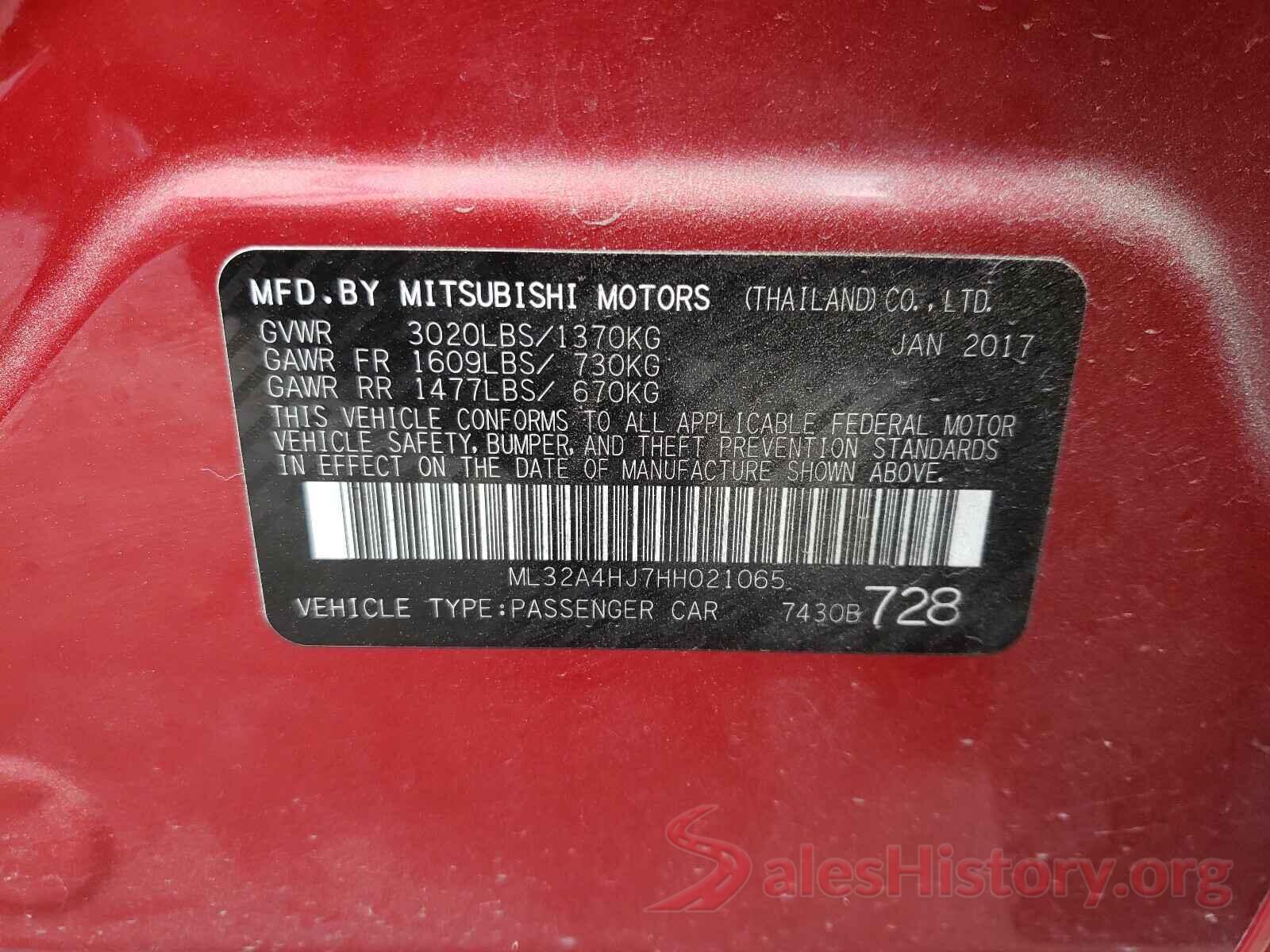 ML32A4HJ7HH021065 2017 MITSUBISHI MIRAGE