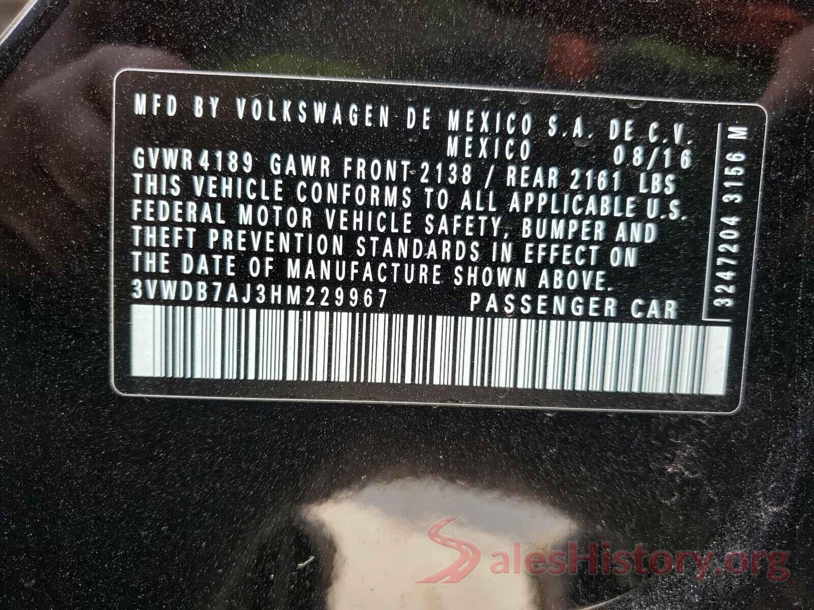 3VWDB7AJ3HM229967 2017 VOLKSWAGEN JETTA