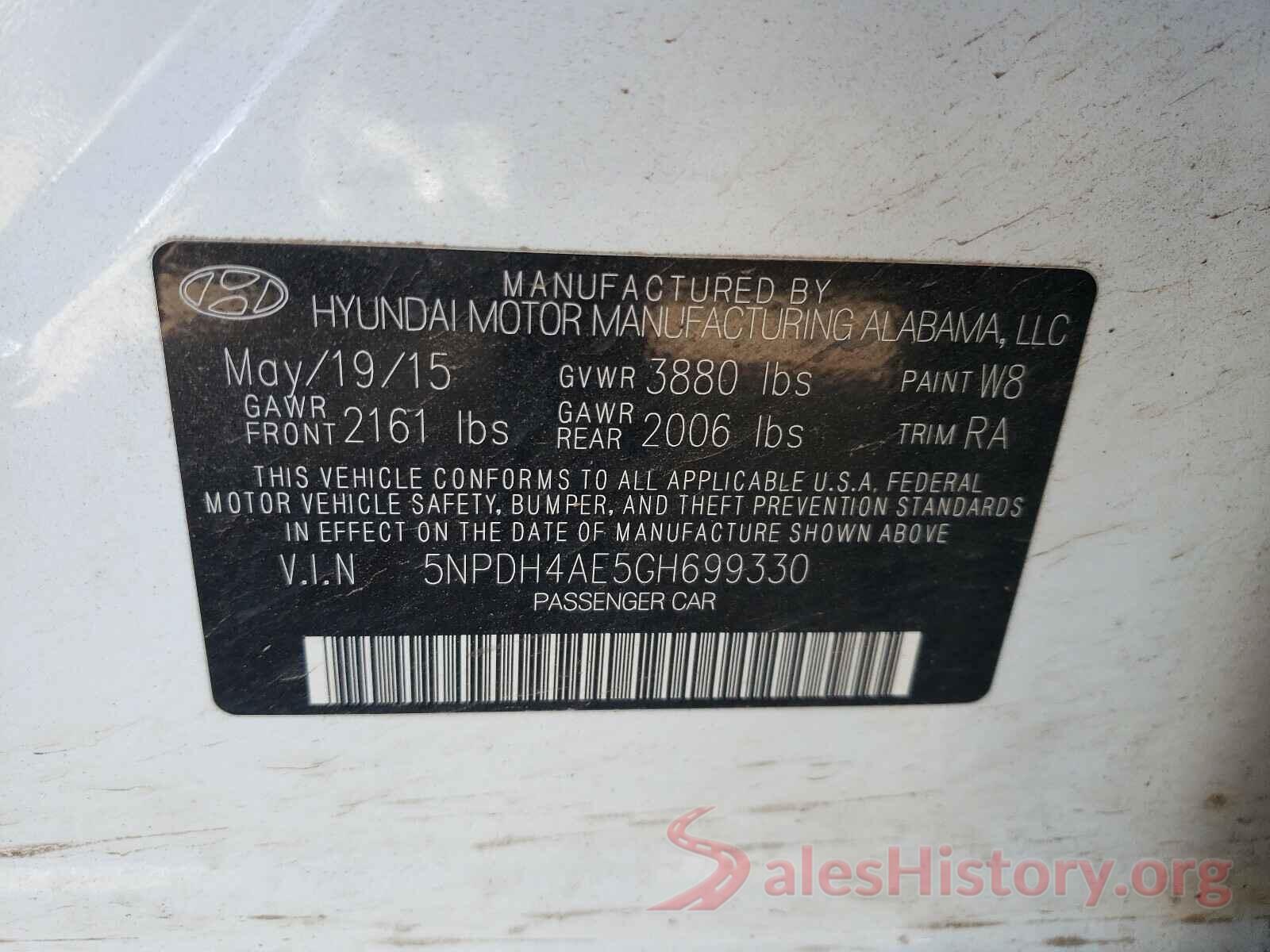 5NPDH4AE5GH699330 2016 HYUNDAI ELANTRA