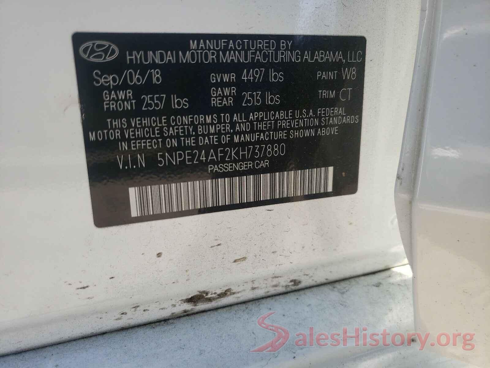 5NPE24AF2KH737880 2019 HYUNDAI SONATA