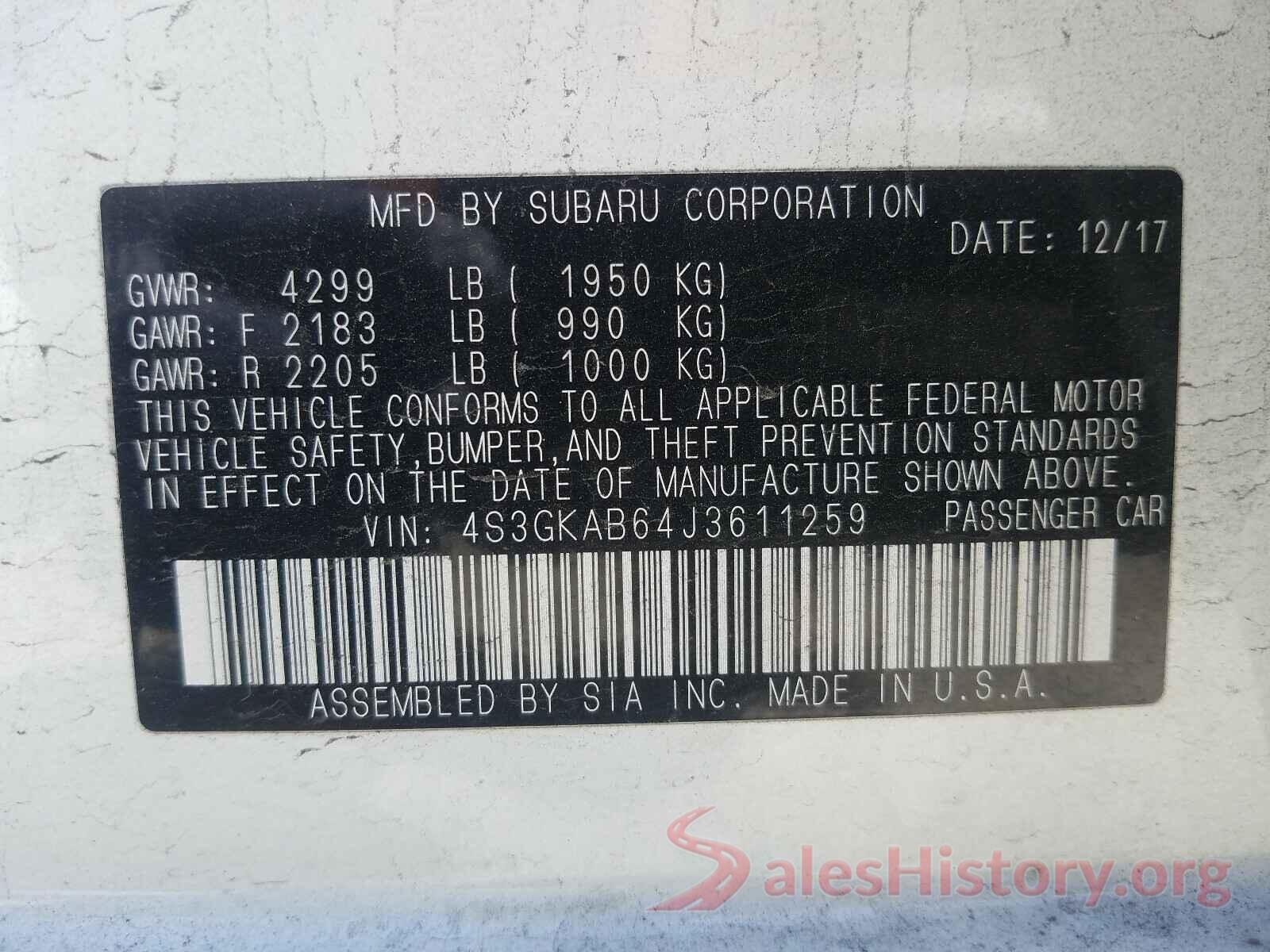 4S3GKAB64J3611259 2018 SUBARU IMPREZA