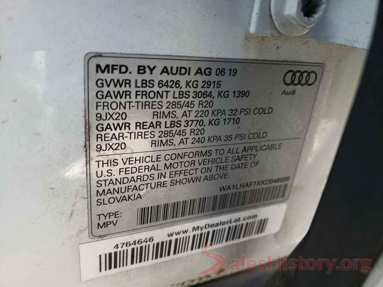 WA1LHAF7XKD046599 2019 AUDI Q7