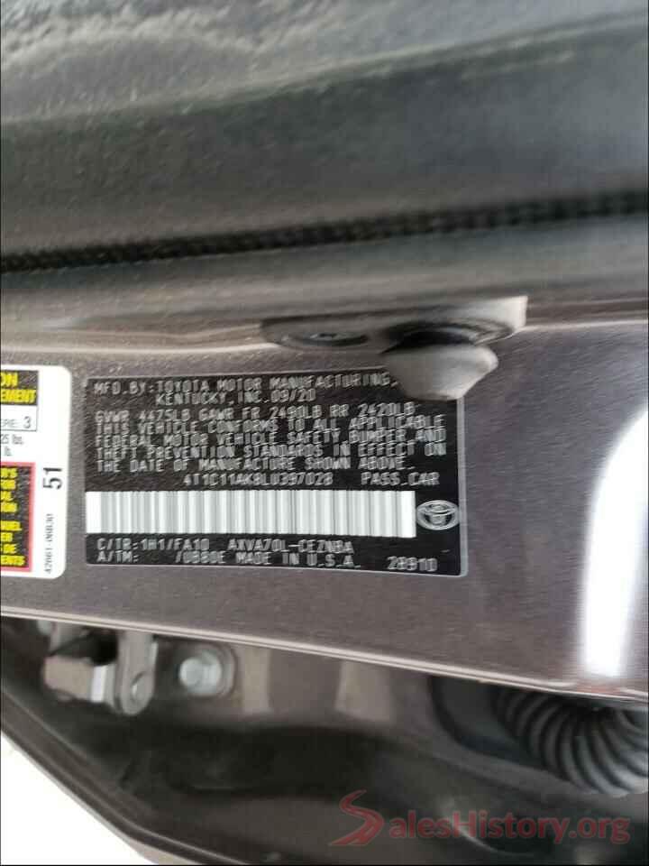 4T1C11AK8LU397028 2020 TOYOTA CAMRY