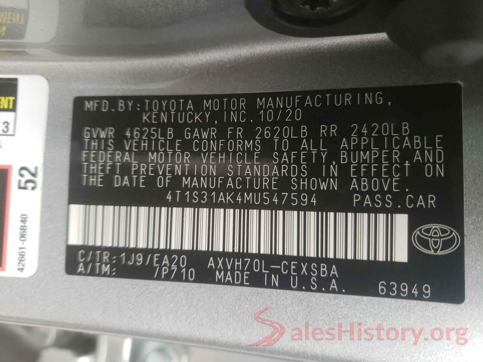 4T1S31AK4MU547594 2021 TOYOTA CAMRY