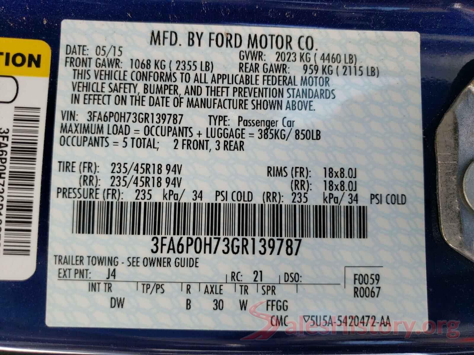 3FA6P0H73GR139787 2016 FORD FUSION