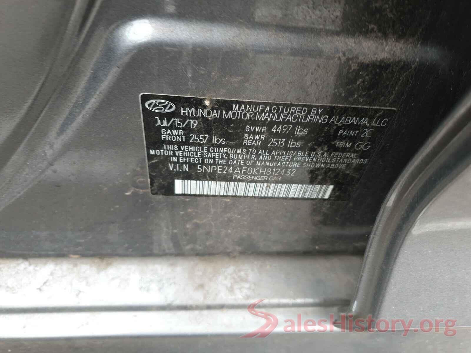 5NPE24AF0KH812432 2019 HYUNDAI SONATA