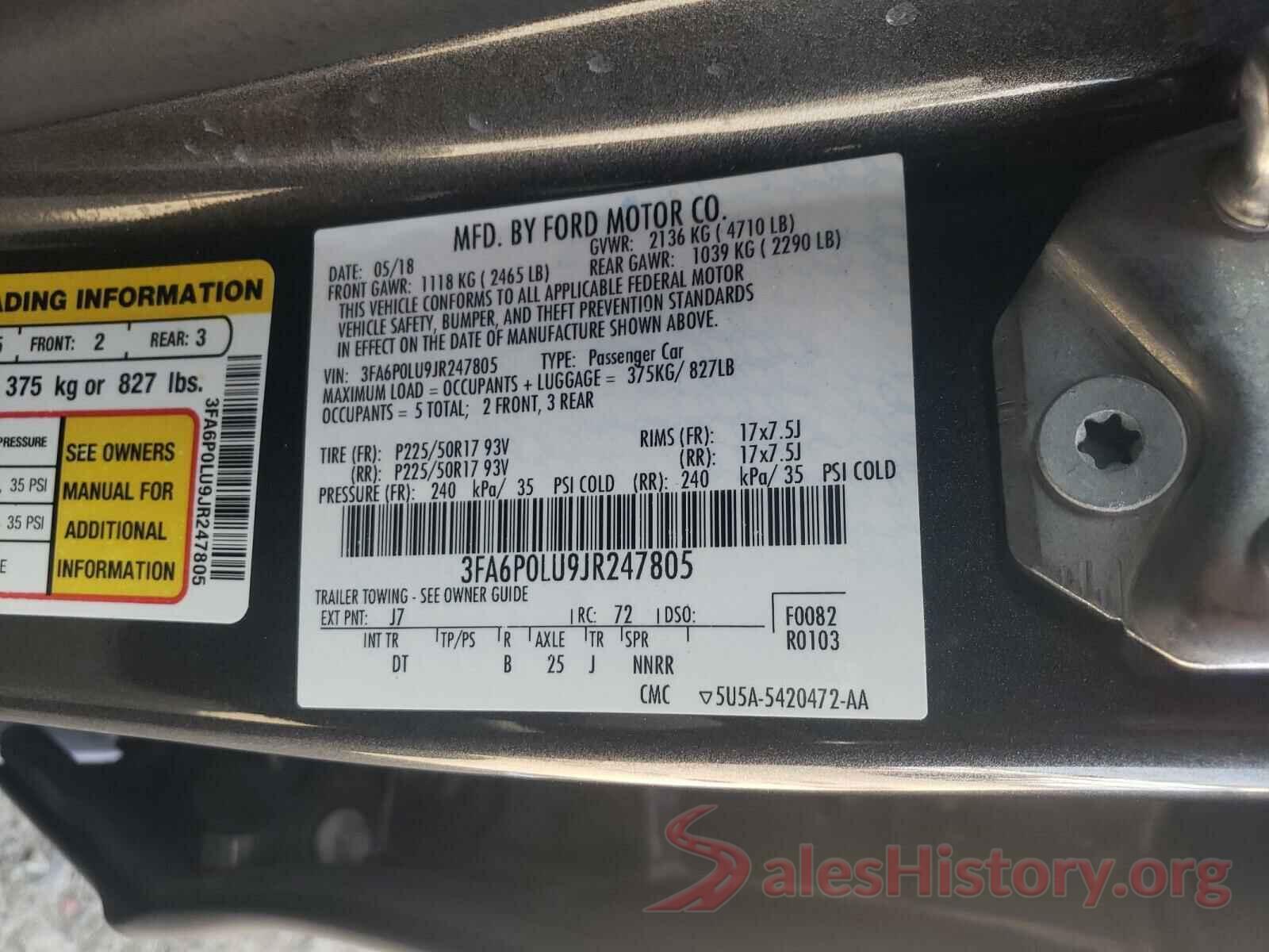 3FA6P0LU9JR247805 2018 FORD FUSION