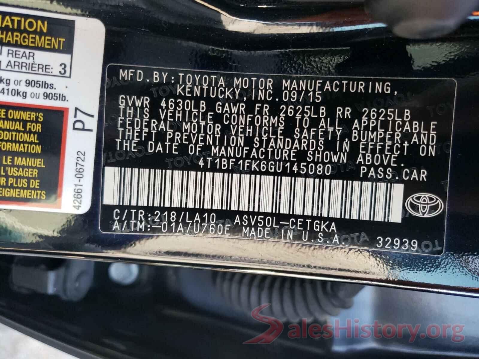 4T1BF1FK6GU145080 2016 TOYOTA CAMRY