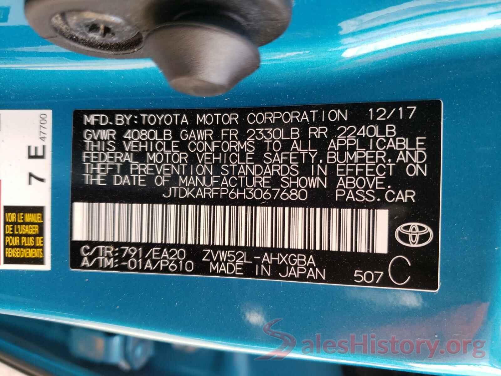 JTDKARFP6H3067680 2017 TOYOTA PRIUS