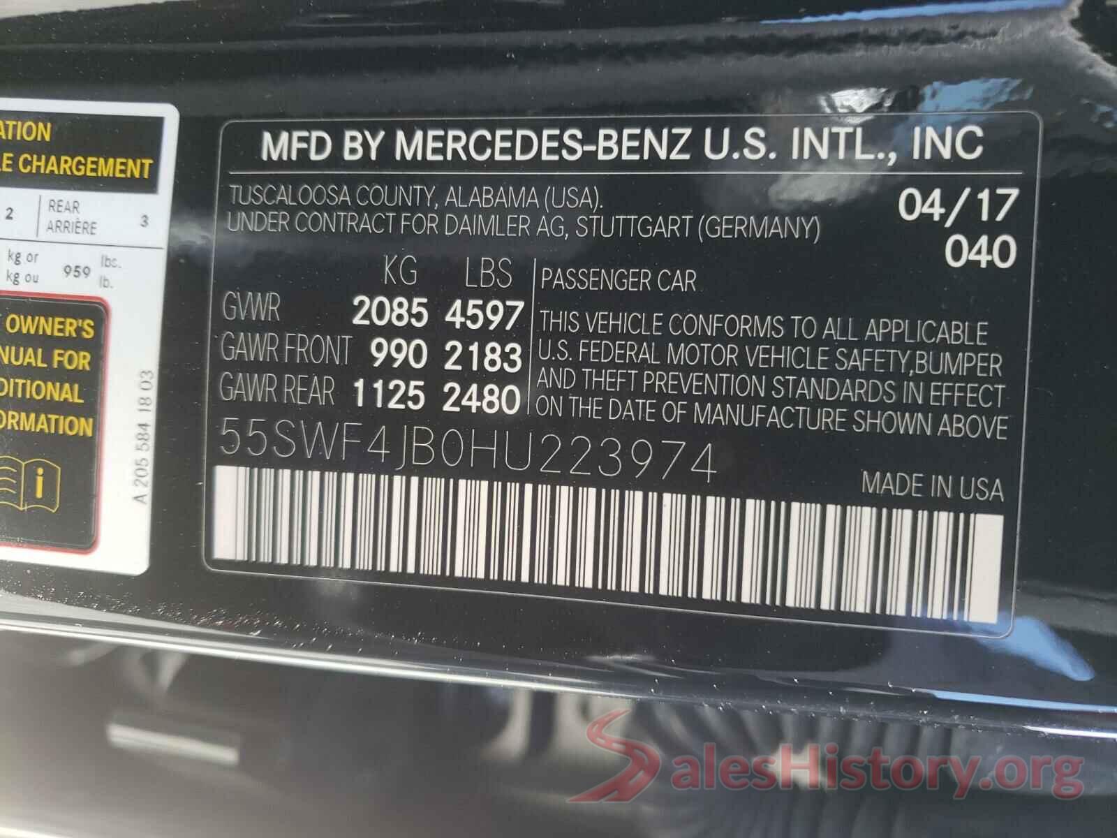 55SWF4JB0HU223974 2017 MERCEDES-BENZ C CLASS