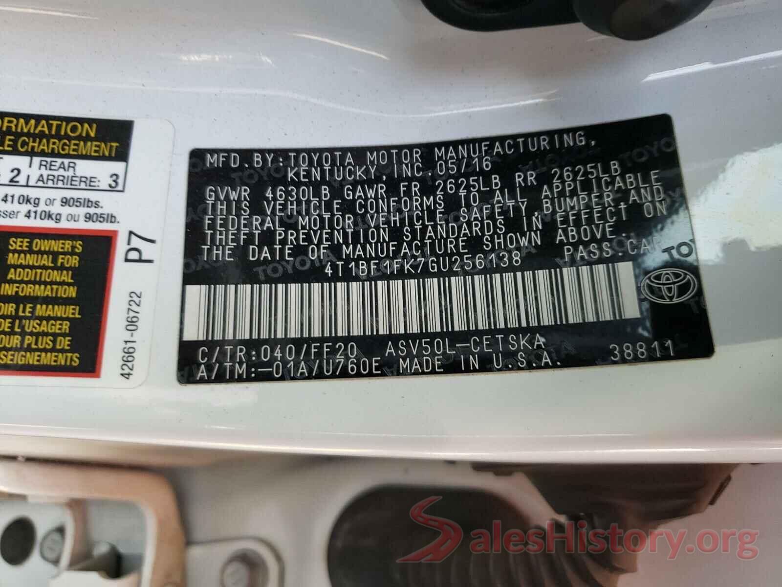 4T1BF1FK7GU256138 2016 TOYOTA CAMRY