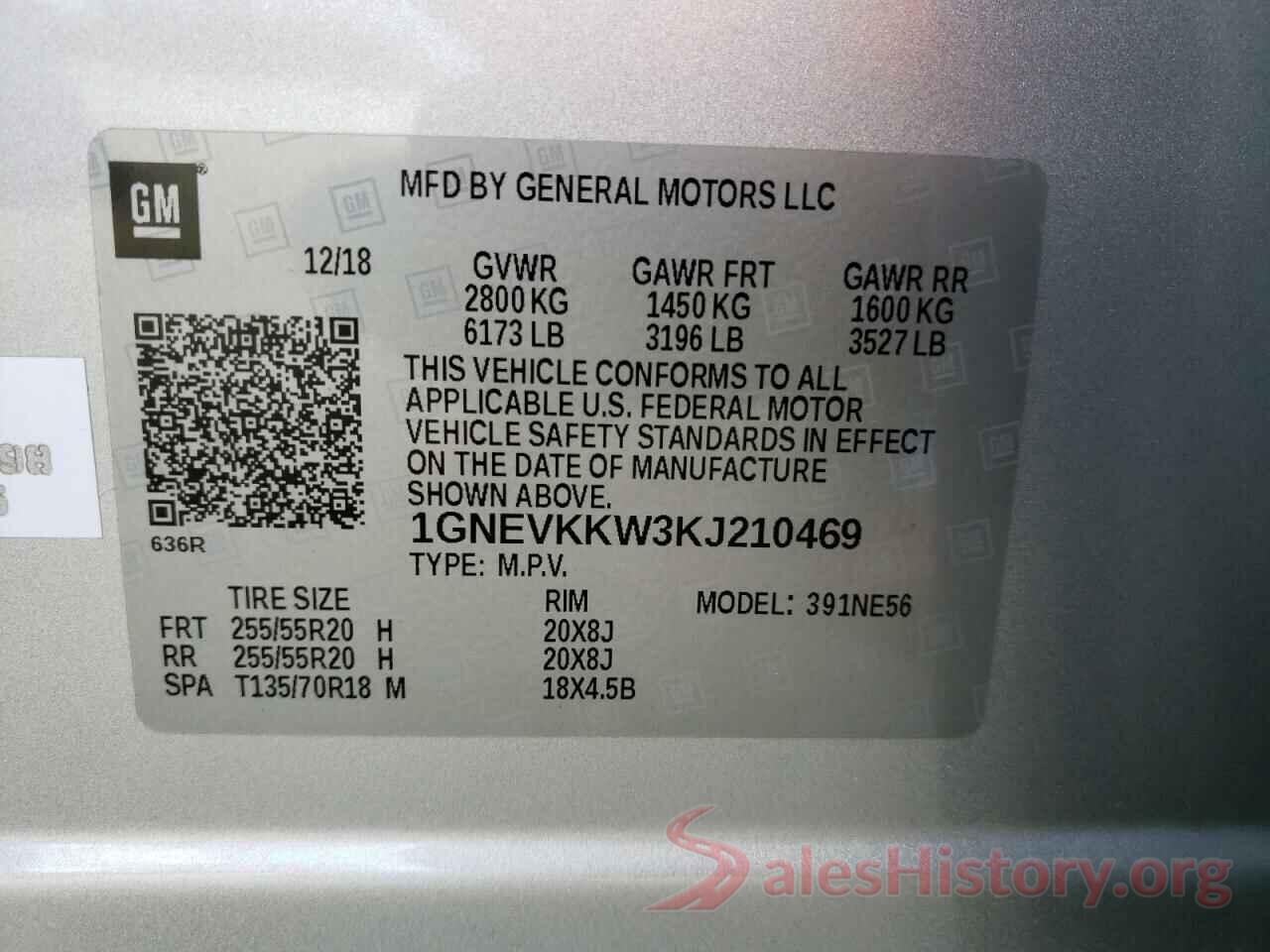 1GNEVKKW3KJ210469 2019 CHEVROLET TRAVERSE