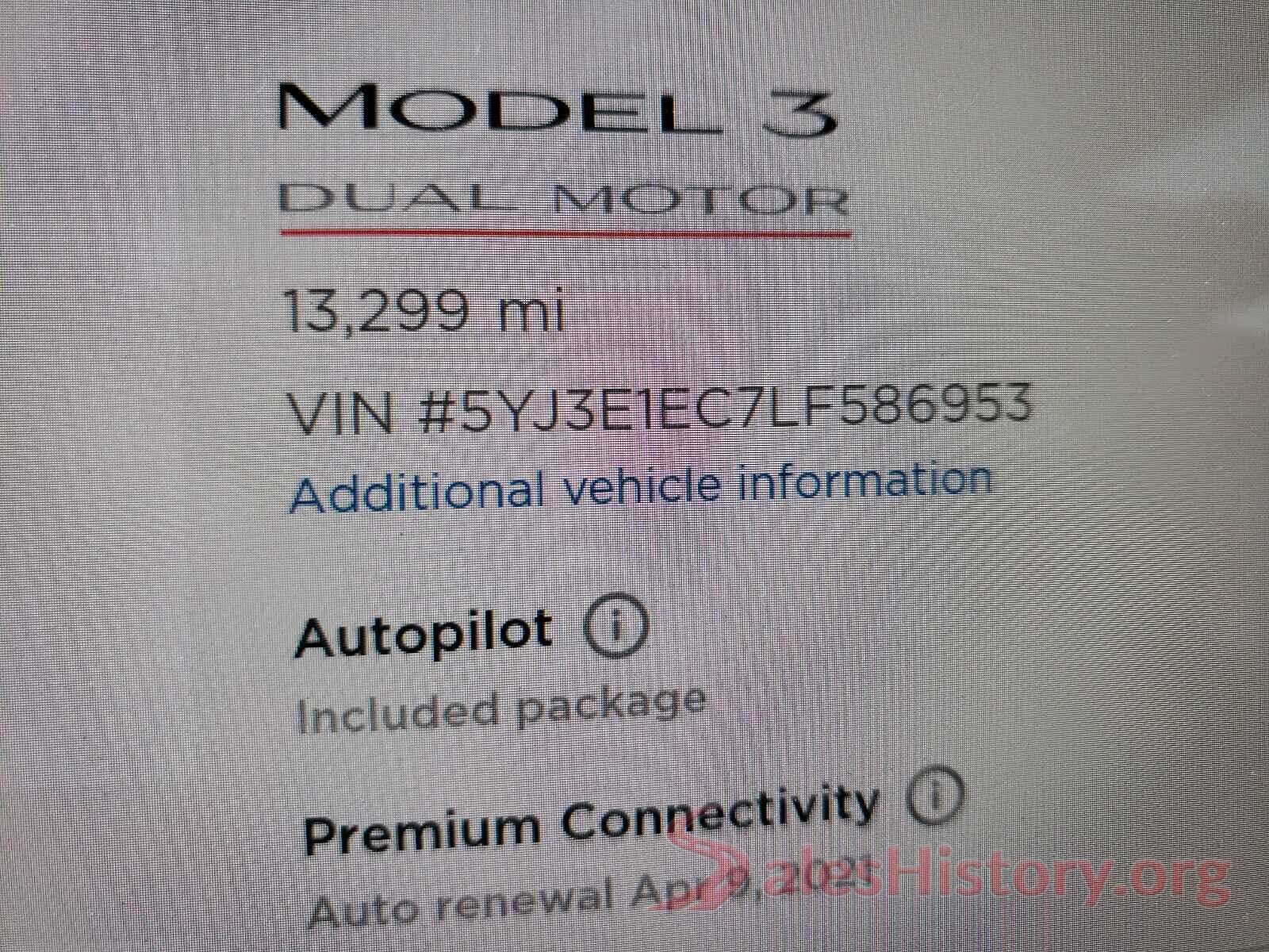 5YJ3E1EC7LF586953 2020 TESLA MODEL 3