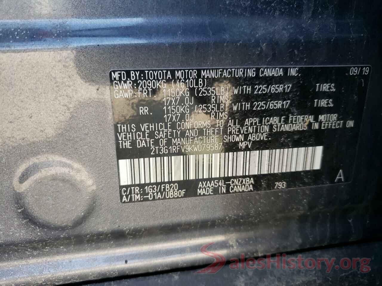 2T3G1RFV9KW079587 2019 TOYOTA RAV4