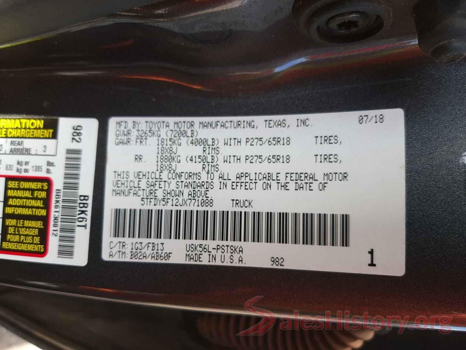 5TFDY5F12JX771088 2018 TOYOTA TUNDRA