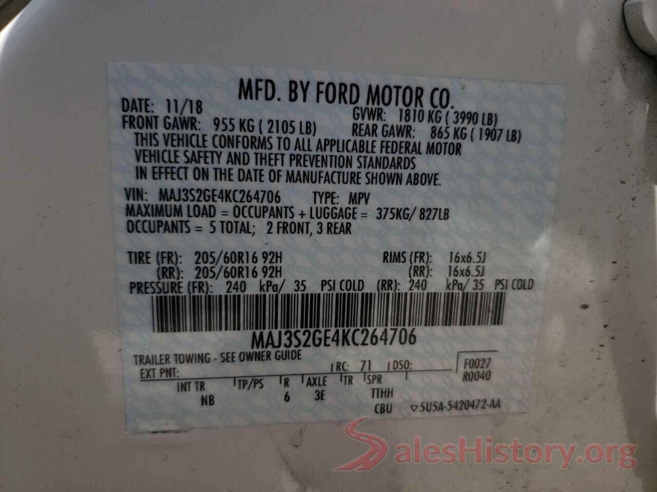 MAJ3S2GE4KC264706 2019 FORD ALL OTHER