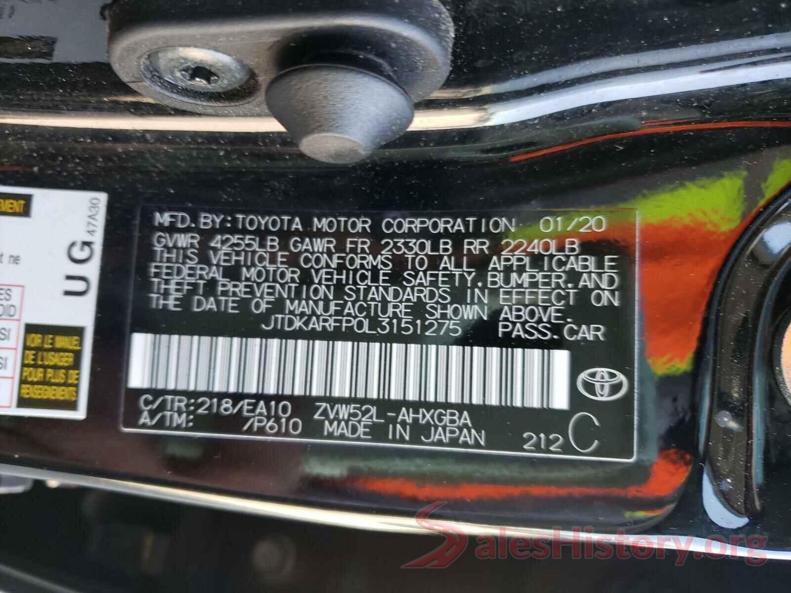 JTDKARFP0L3151275 2020 TOYOTA PRIUS