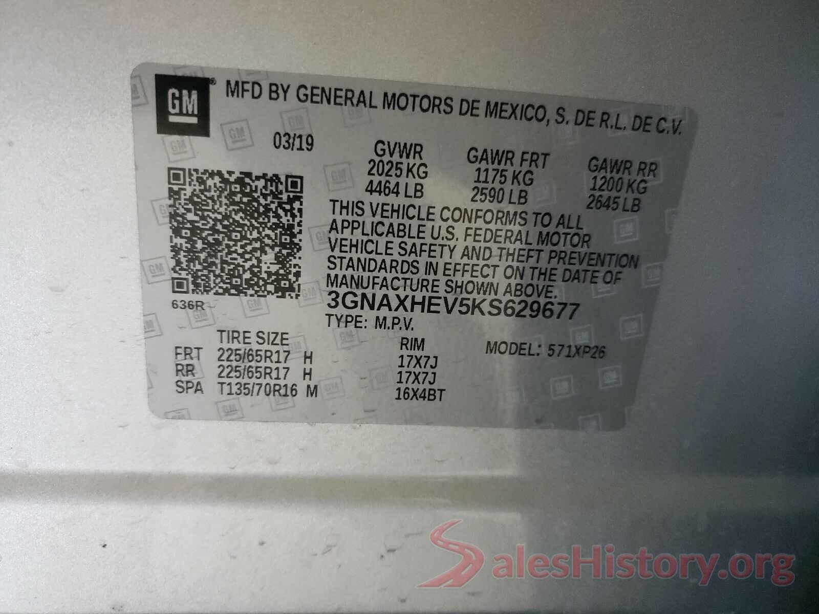 3GNAXHEV5KS629677 2019 CHEVROLET EQUINOX