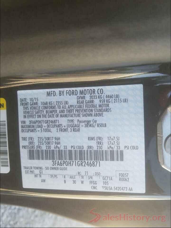 3FA6P0H71GR246871 2016 FORD FUSION