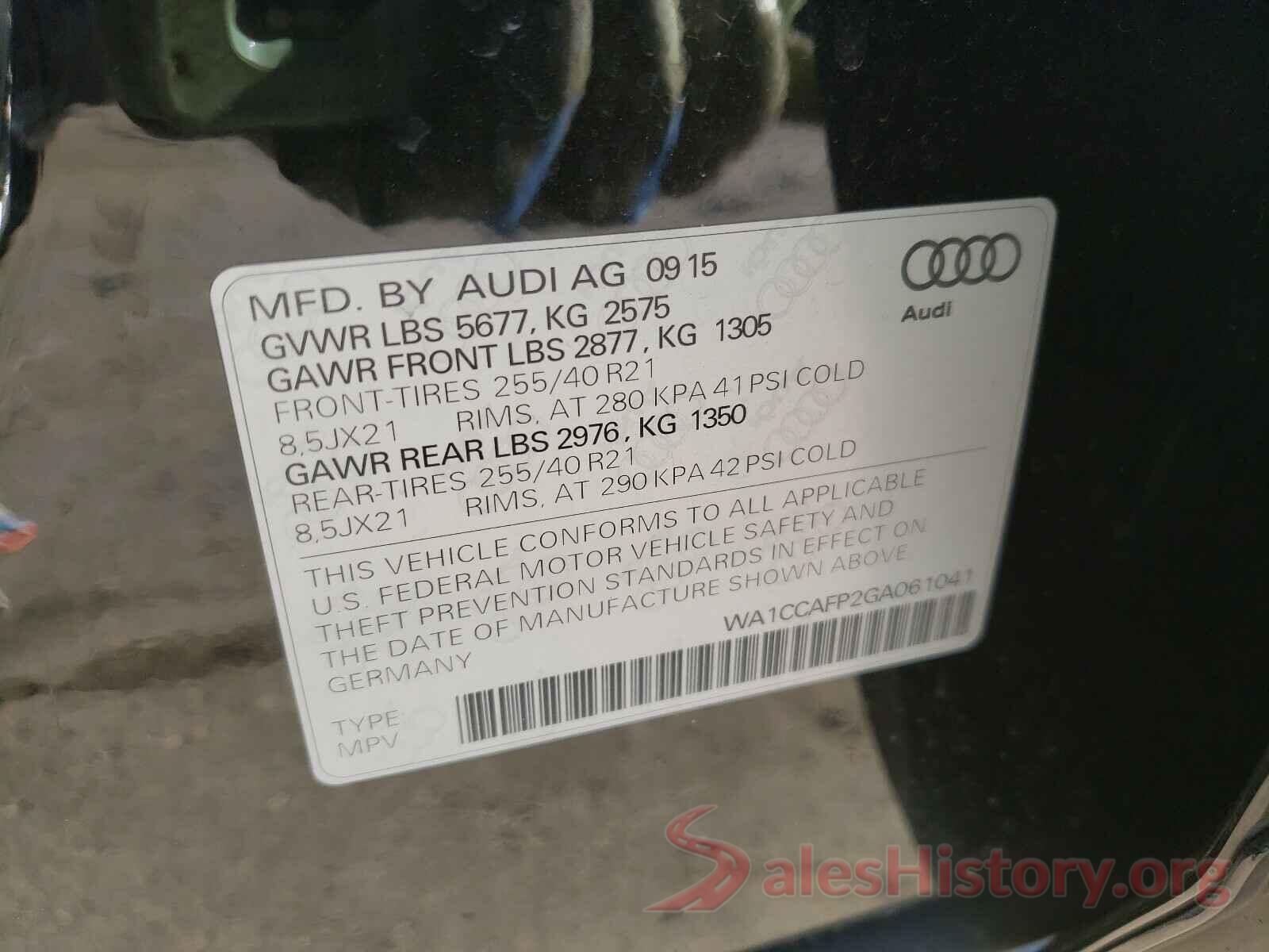 WA1CCAFP2GA061041 2016 AUDI SQ5