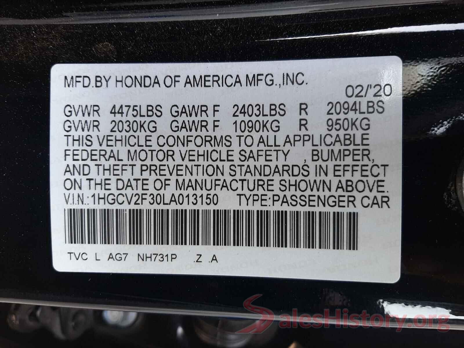 1HGCV2F30LA013150 2020 HONDA ACCORD