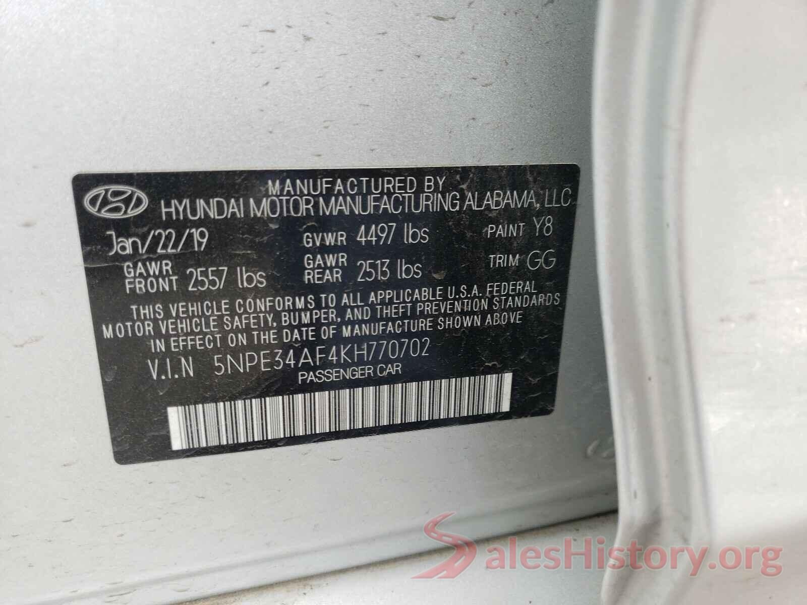 5NPE34AF4KH770702 2019 HYUNDAI SONATA