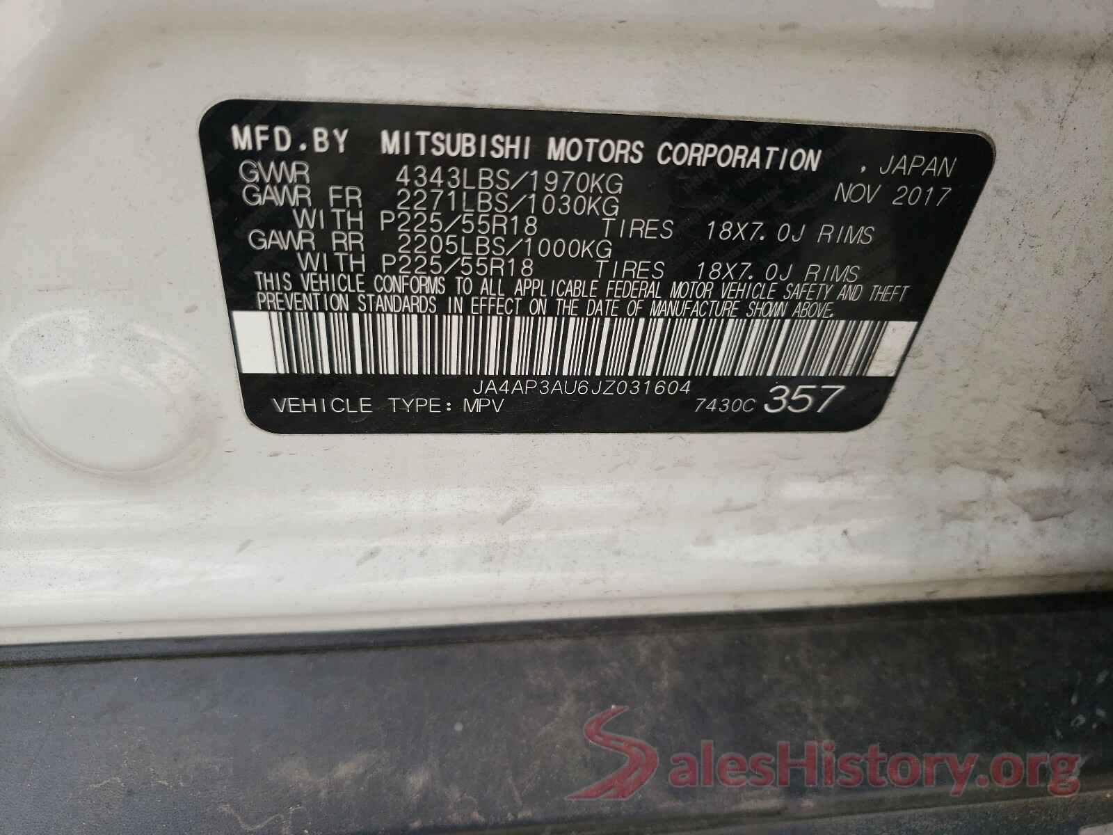 JA4AP3AU6JZ031604 2018 MITSUBISHI OUTLANDER