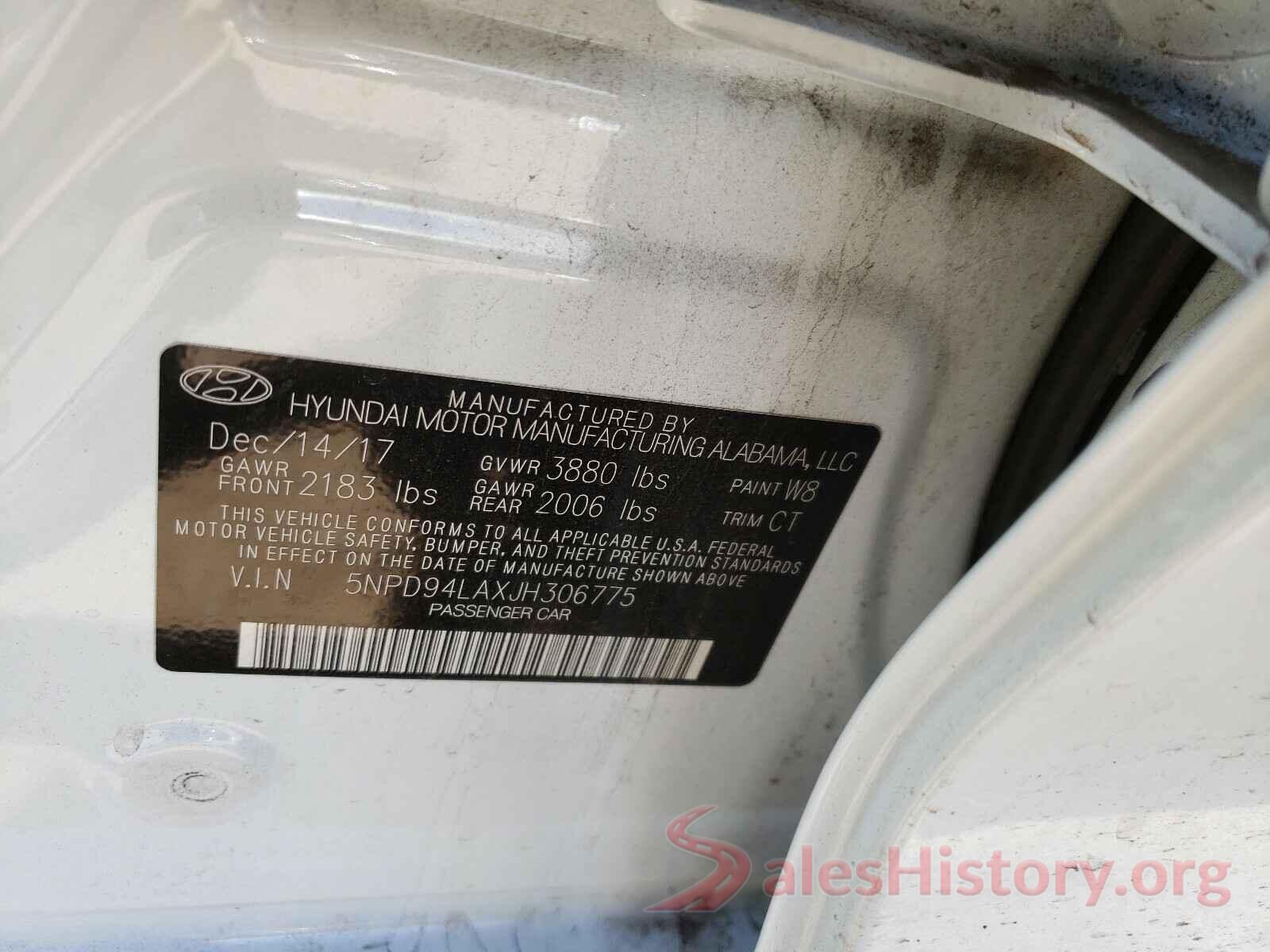 5NPD94LAXJH306775 2018 HYUNDAI ELANTRA