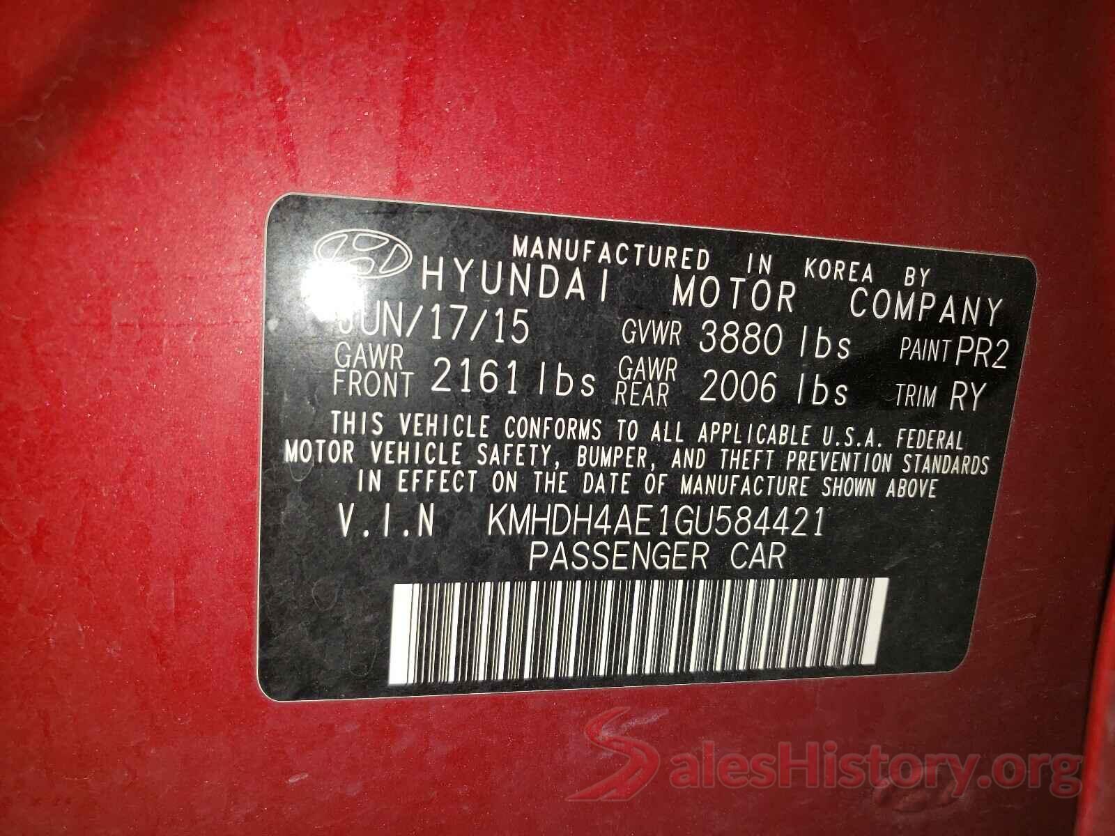 KMHDH4AE1GU584421 2016 HYUNDAI ELANTRA