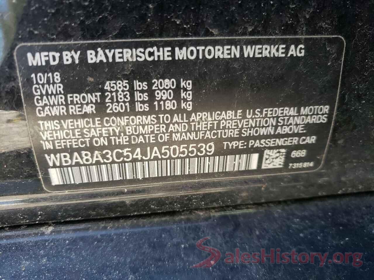 WBA8A3C54JA505539 2018 BMW 3 SERIES