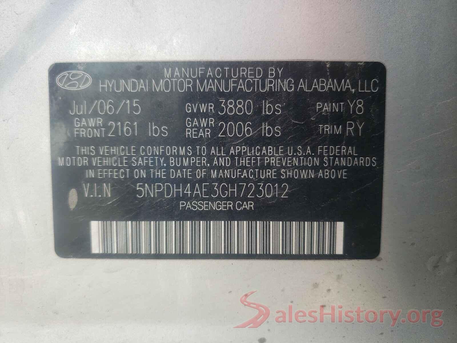 5NPDH4AE3GH723012 2016 HYUNDAI ELANTRA