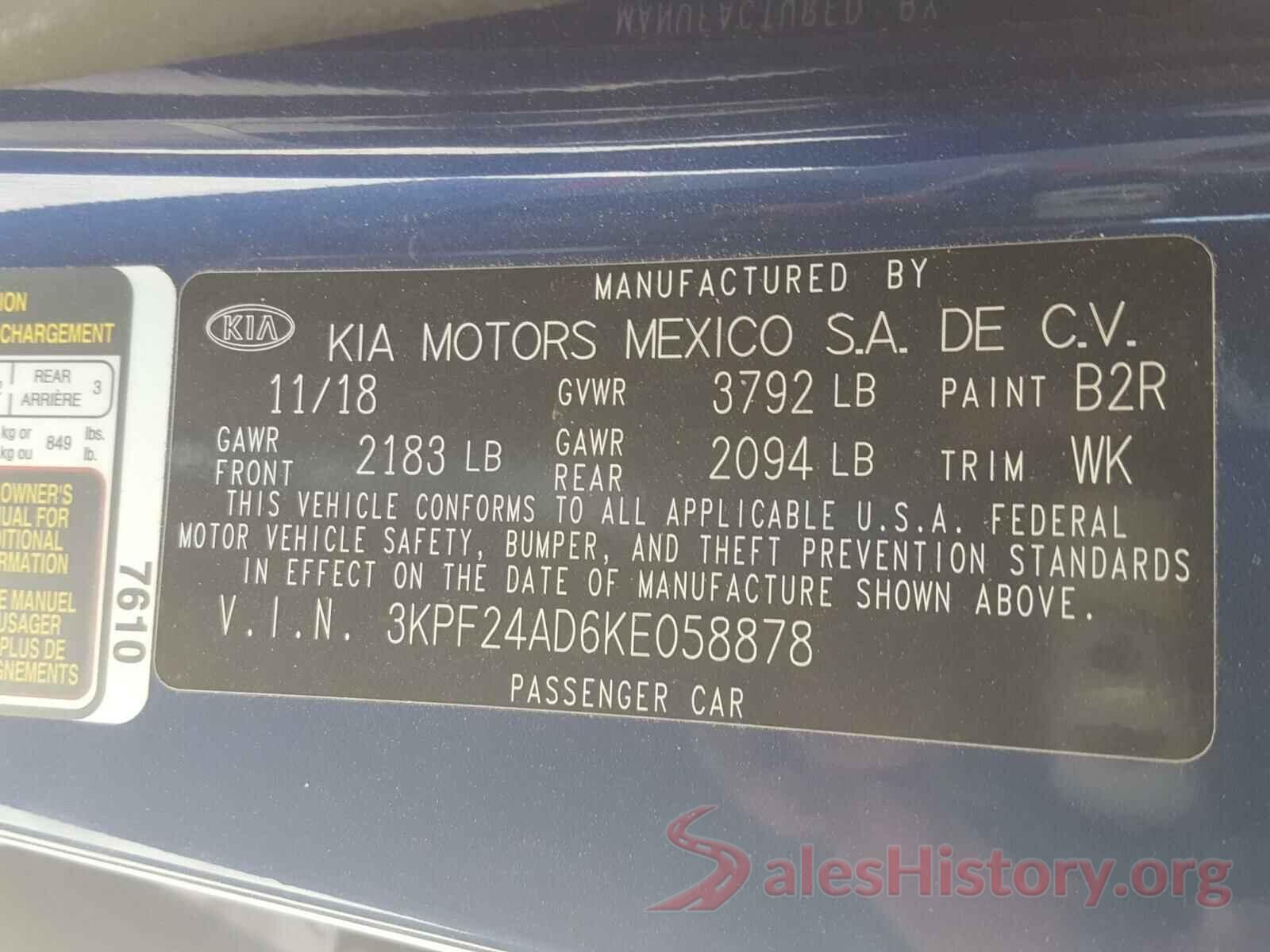 3KPF24AD6KE058878 2019 KIA FORTE