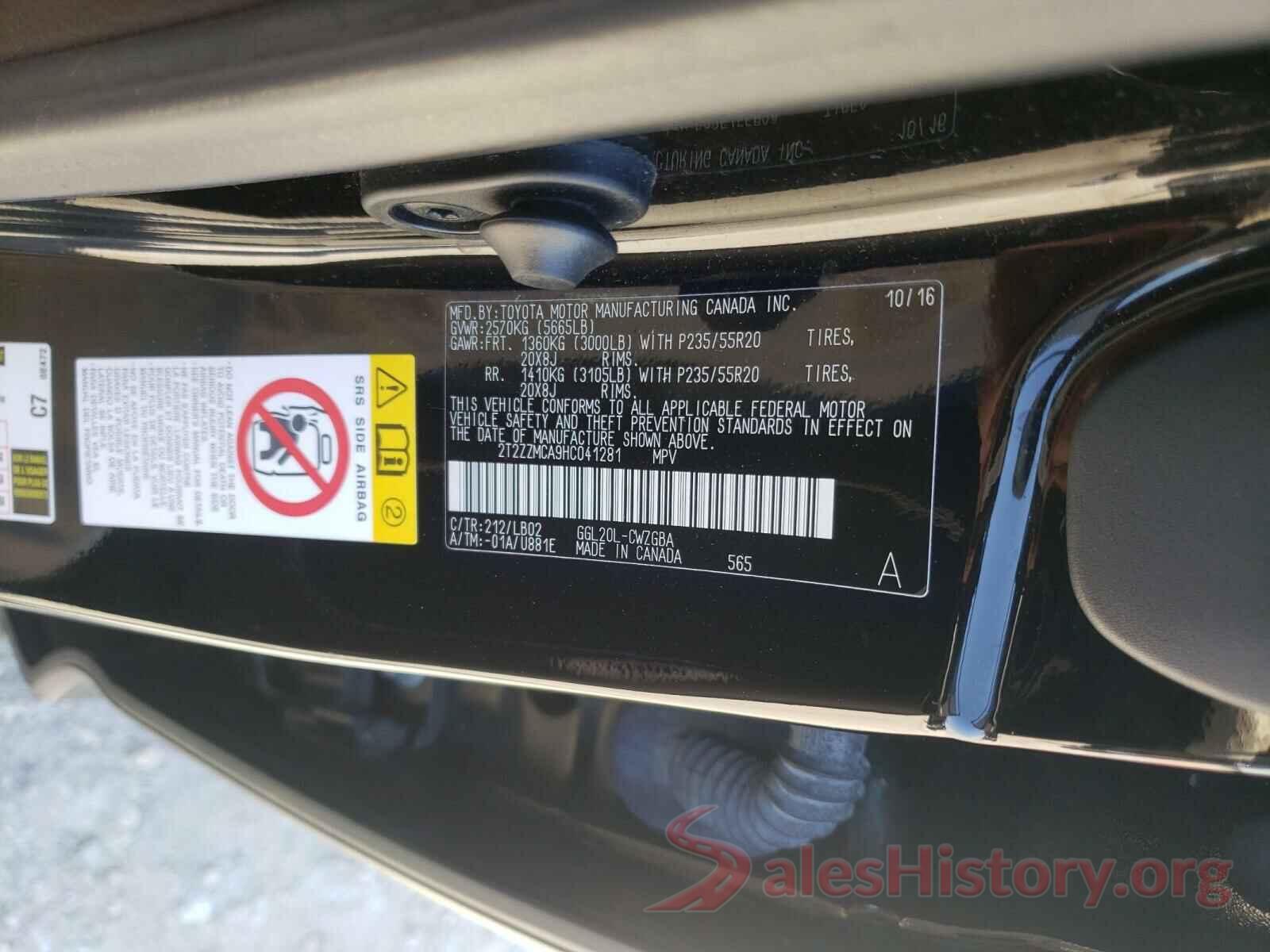 2T2ZZMCA9HC041281 2017 LEXUS RX350