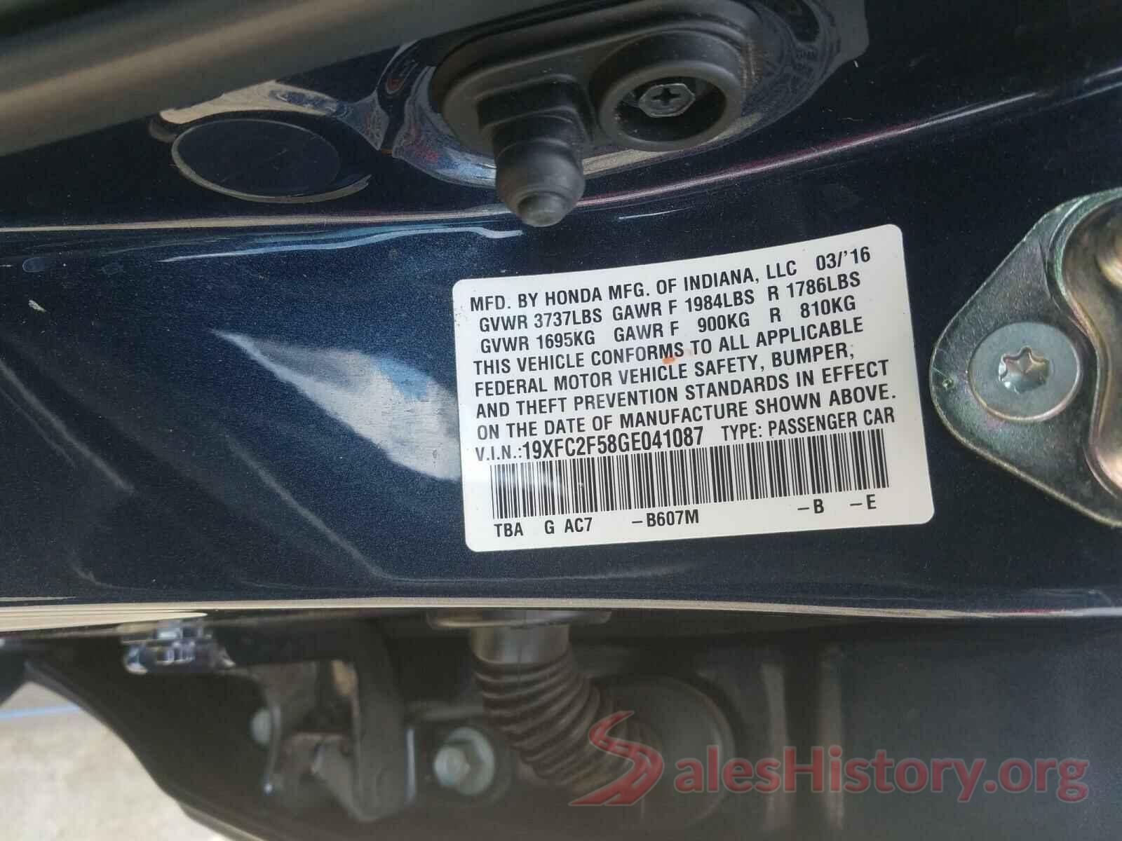 19XFC2F58GE041087 2016 HONDA CIVIC